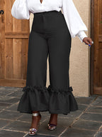 Women‘s Fashion Shiny Pants With Ruffles Decoration