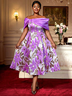 Elegant Jacquard A Line Wedding Guests Dresses Slash Neck