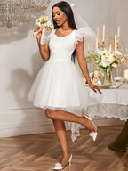 White Bridal Shower Outfits A Line Mini Puffy Mesh Dress
