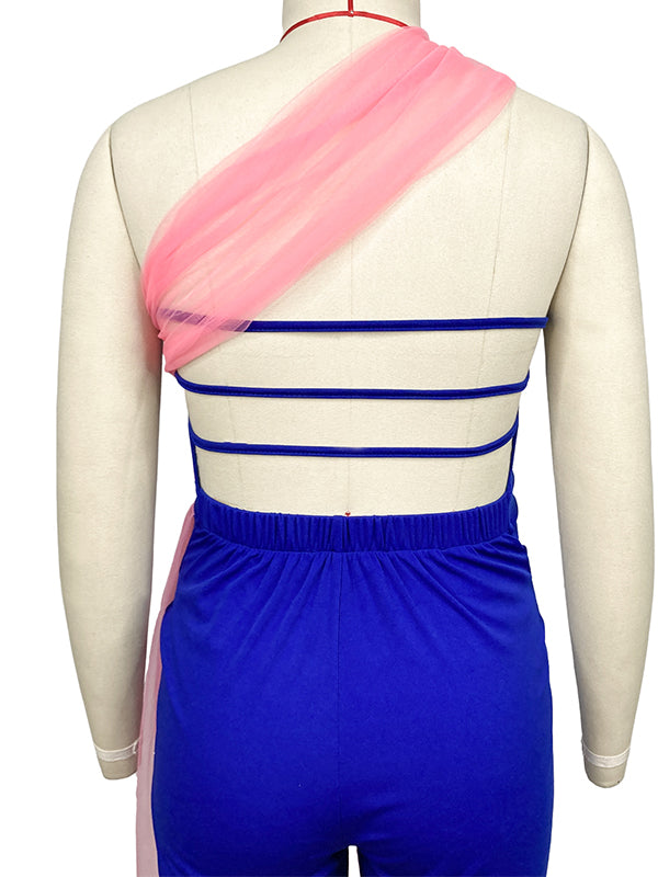 Blue&Pink Tulle Irregular Bandeau Grenadine Off Shoulder Backless Sleeveless Gender Reveal Baby Shower Maternity Jumpsuit