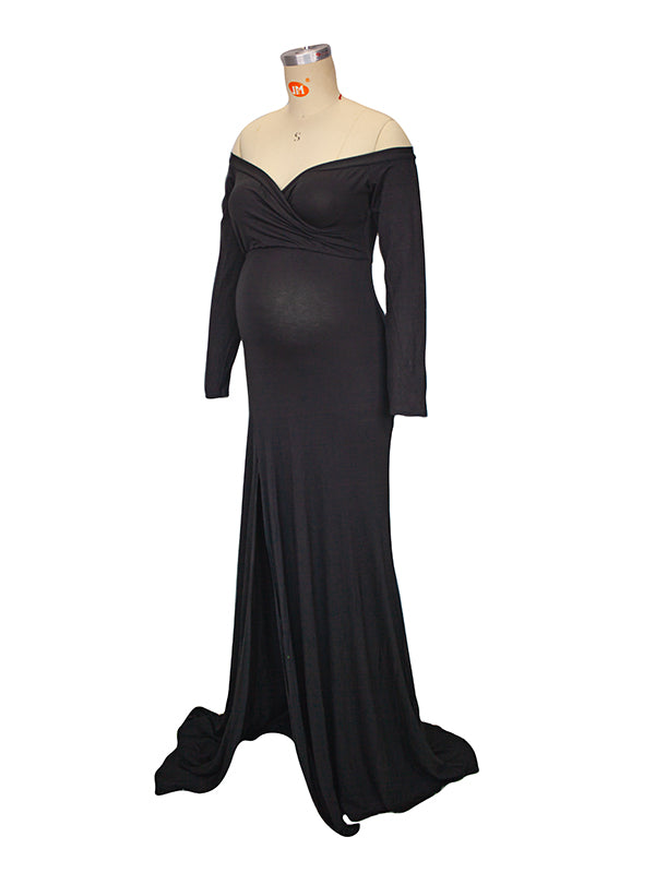 Side Split Mermaid Off Shoulder Bodycon Photoshoot Maternity Maxi Dress