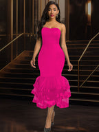 Sexy Wedding Guests Dresses Strapless Backless Ruffle