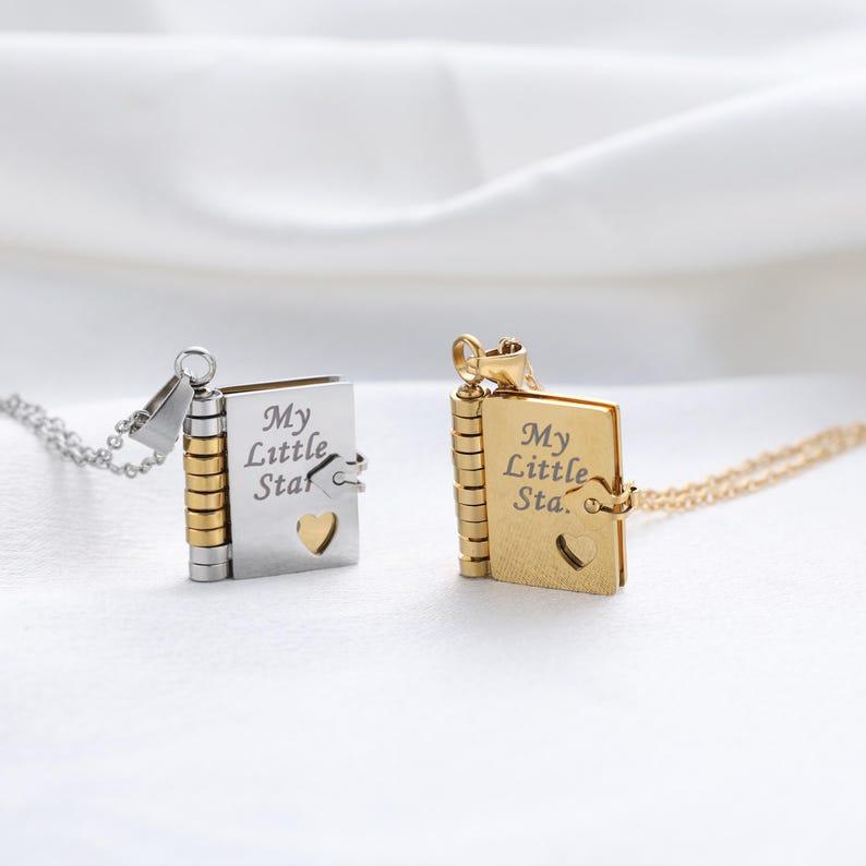 My Little Star Book Necklace – A Letter to My Daughter in a Locket, Adjustable Pendant with Message Inside, Meaningful Jewelry Gift