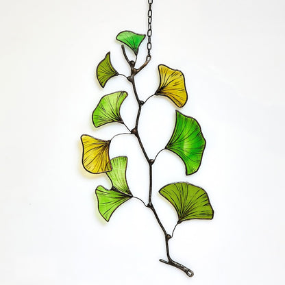 Ginkgo Leaf Stained glass sun catcher window hanging ginko biloba plant garden gift fensterdeko herbst