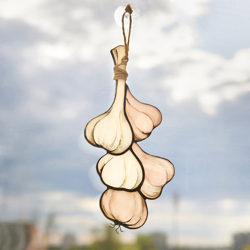 Garlic Stained glass kitchen decor sun catcher window hanging cooking place gift idea