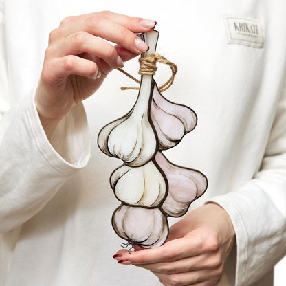Garlic Stained glass kitchen decor sun catcher window hanging cooking place gift idea