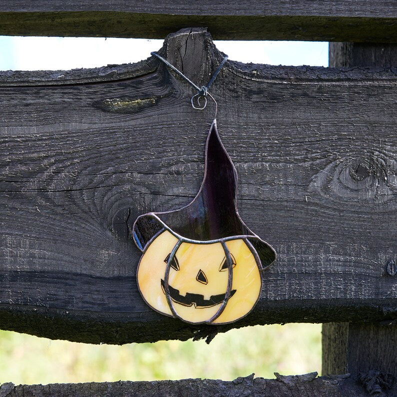 Stained Glass Halloween Pumpkin Suncatcher: Spooky Window Decor