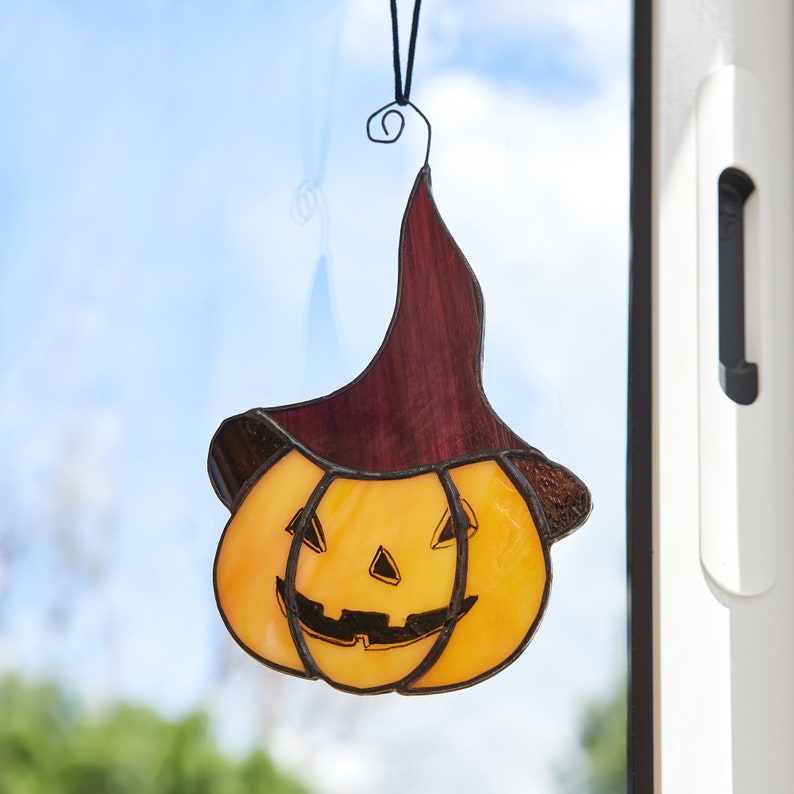Stained Glass Halloween Pumpkin Suncatcher: Spooky Window Decor