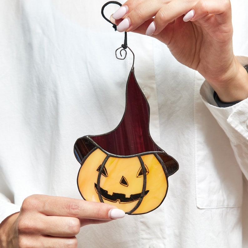 Stained Glass Halloween Pumpkin Suncatcher: Spooky Window Decor