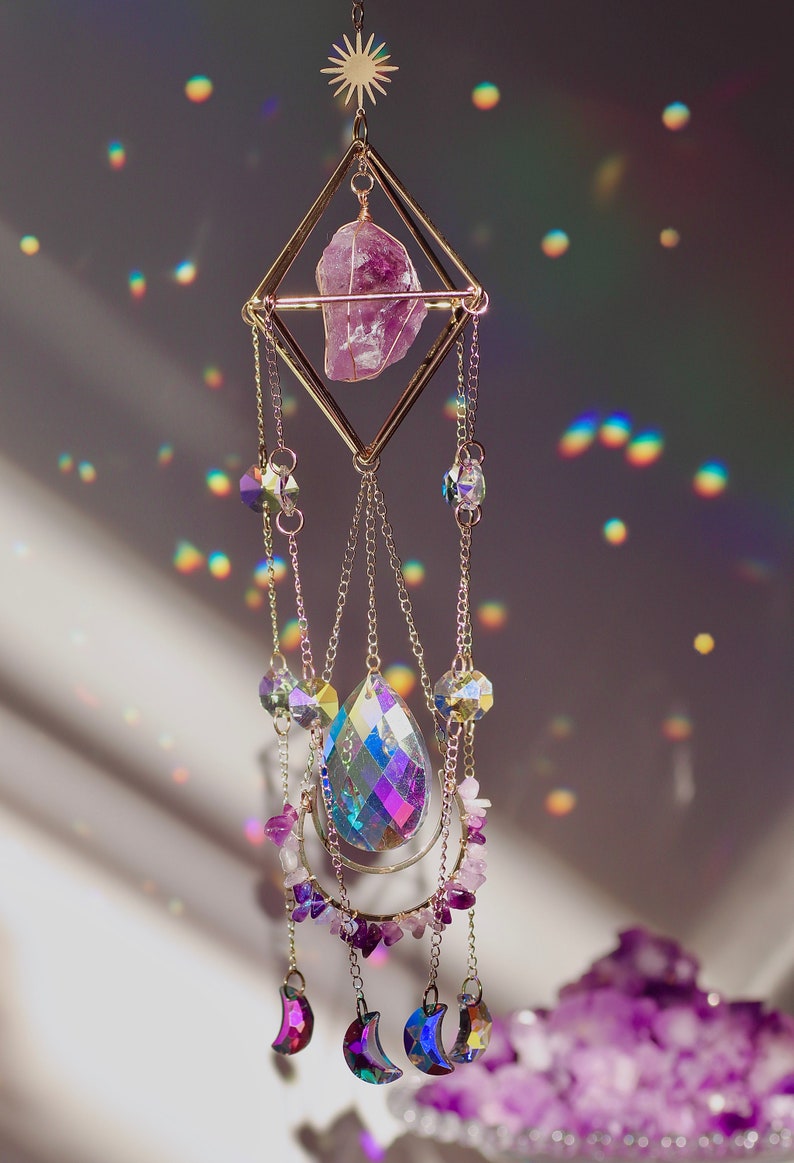Sun Catcher for Window Hanging, Healing Crystal Suncatcher, Christmas Gift for Her Birthday Gift, Wall Decor Boho Room Decor, Rainbow Maker
