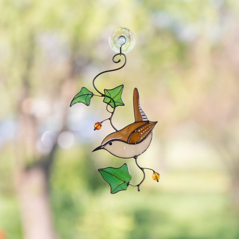 Carolina Wren stained glass window hangings Christmas Gifts Wife Stained glass bird suncatcher Best selling items handmade