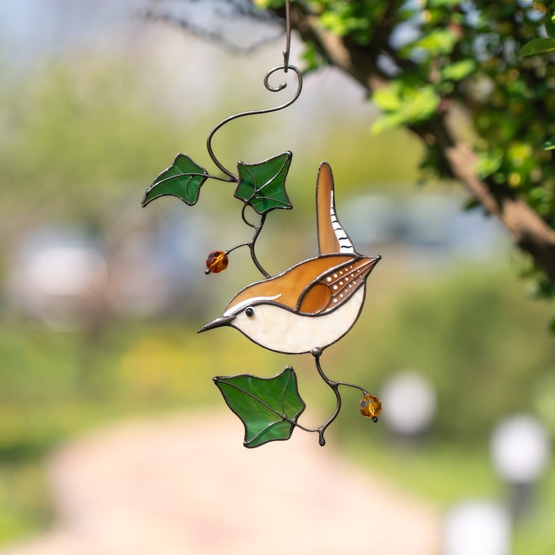 Carolina Wren stained glass window hangings Christmas Gifts Wife Stained glass bird suncatcher Best selling items handmade