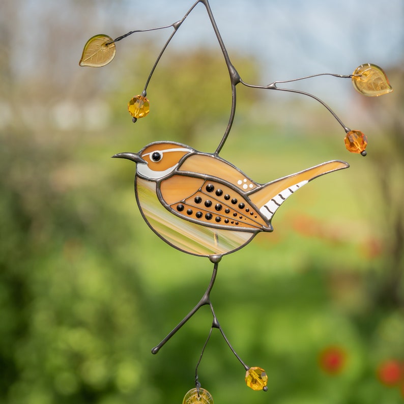 Carolina Wren stained glass window hangings Christmas Gifts Wife Stained glass bird suncatcher Best selling items handmade