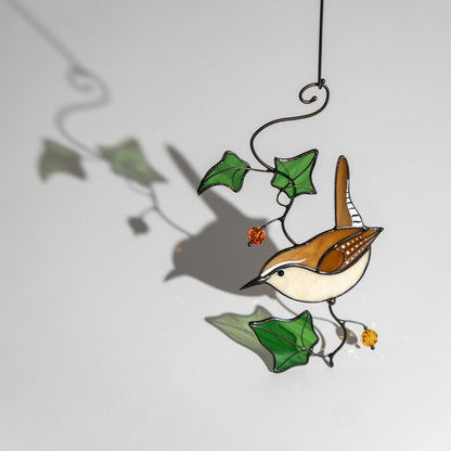 Carolina Wren stained glass window hangings Christmas Gifts Wife Stained glass bird suncatcher Best selling items handmade