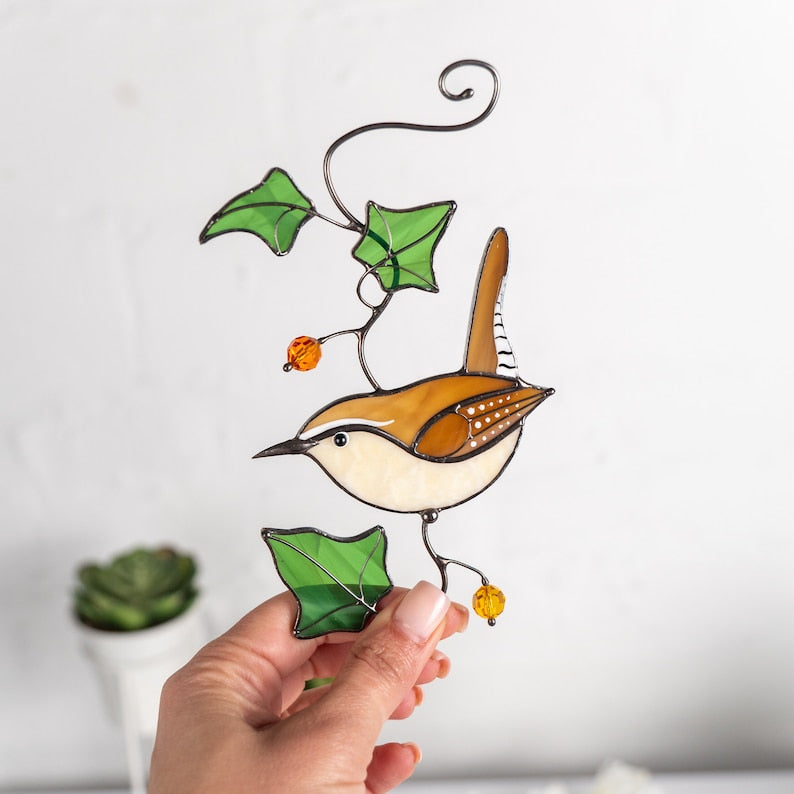 Carolina Wren stained glass window hangings Christmas Gifts Wife Stained glass bird suncatcher Best selling items handmade