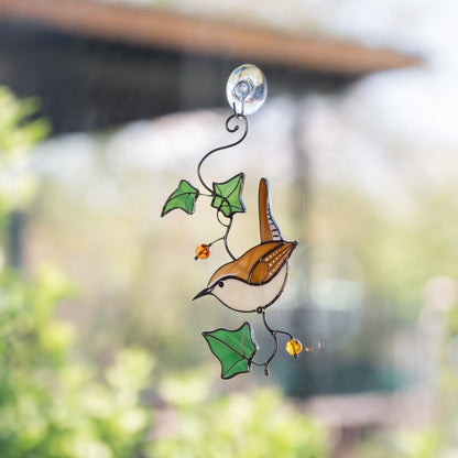 Carolina Wren stained glass window hangings Christmas Gifts Wife Stained glass bird suncatcher Best selling items handmade