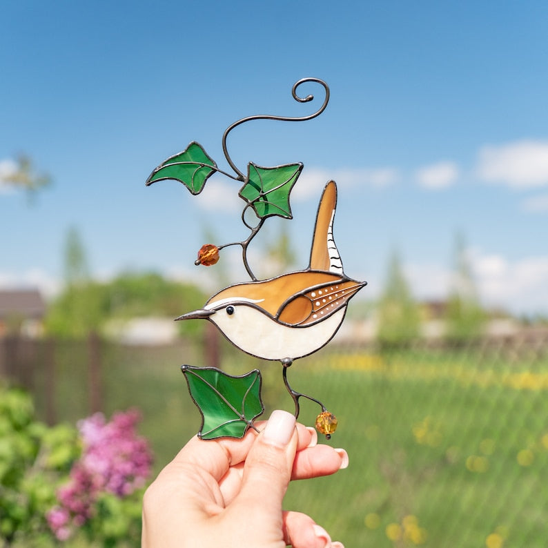 Carolina Wren stained glass window hangings Christmas Gifts Wife Stained glass bird suncatcher Best selling items handmade