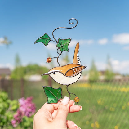 Carolina Wren stained glass window hangings Christmas Gifts Wife Stained glass bird suncatcher Best selling items handmade