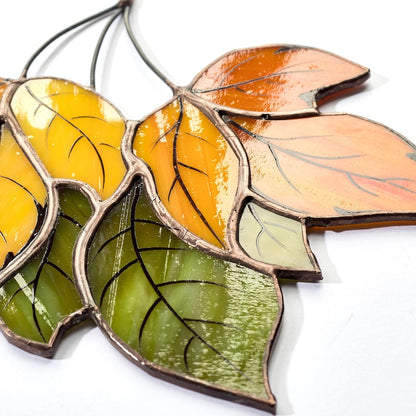 Handcrafted Stained Glass Autumn Leaves | Fall Home Decor & Sun Catcher
