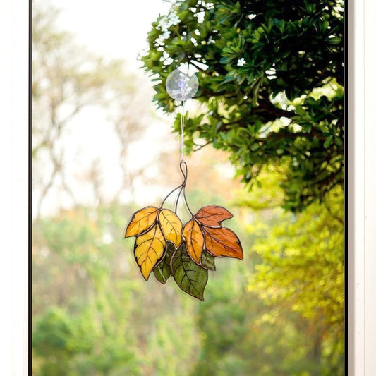 Handcrafted Stained Glass Autumn Leaves | Fall Home Decor & Sun Catcher