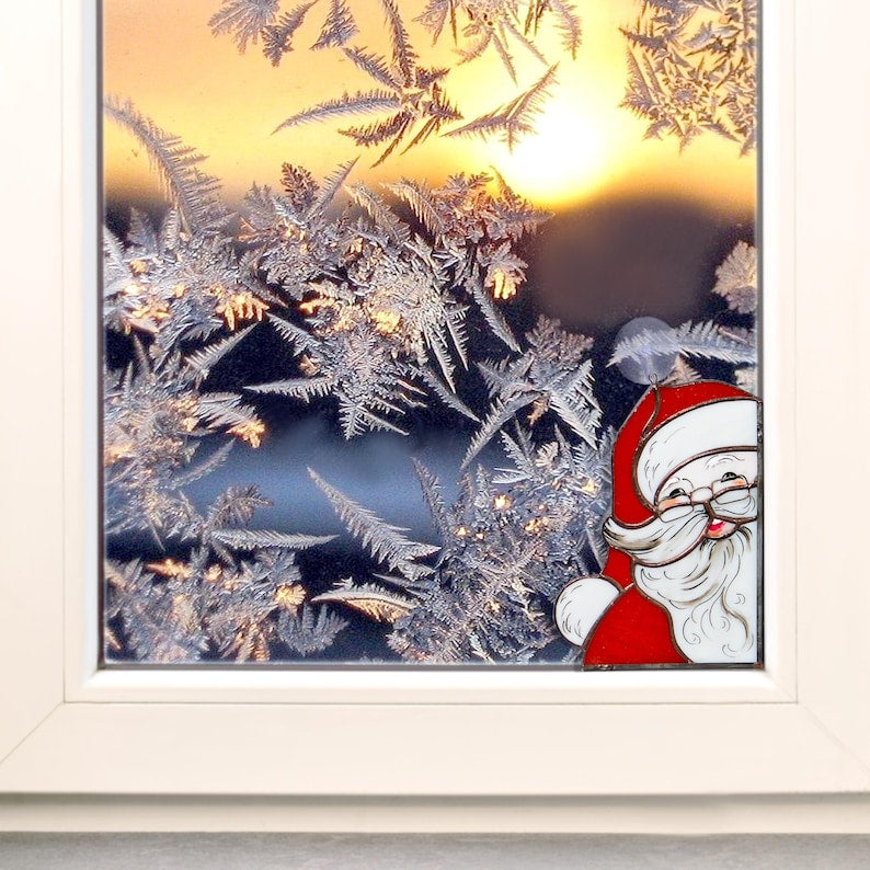 Stained Glass Santa Claus – Christmas Window Corner Decor, Holiday Santa Sun Catcher