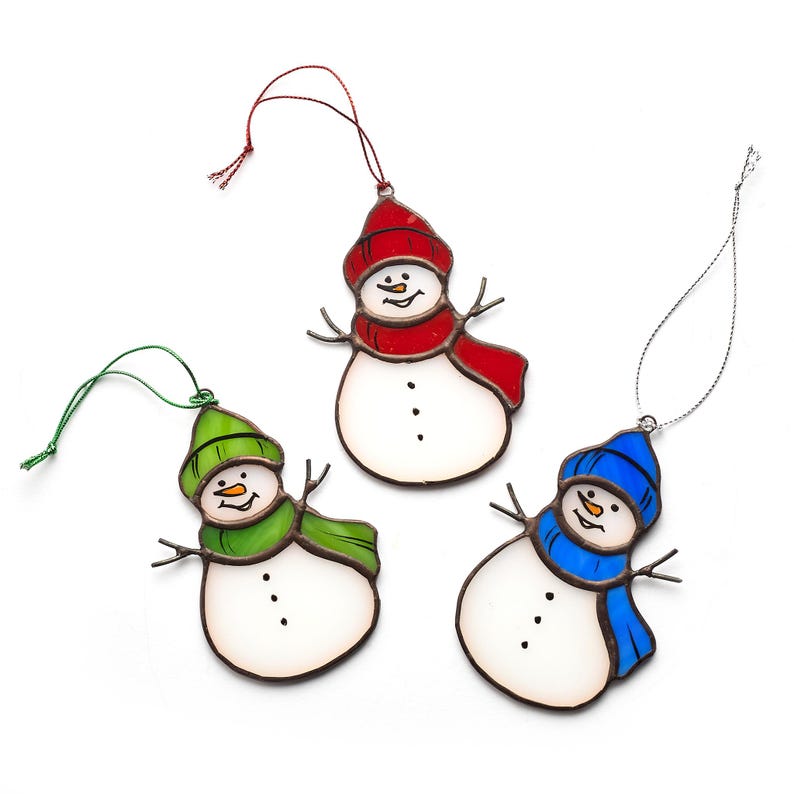 Stained Glass Snowman Christmas Tree Decorations, Xmas tree hanging ornaments, Christmas holiday home decor