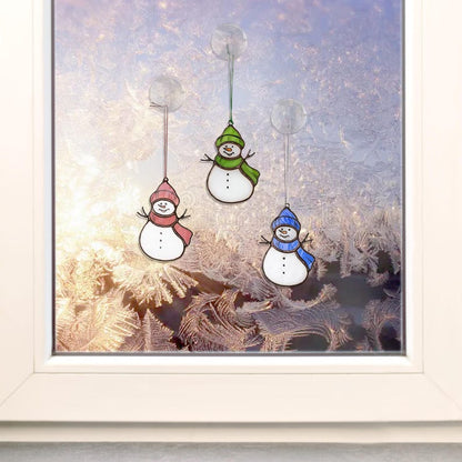 Stained Glass Snowman Christmas Tree Decorations, Xmas tree hanging ornaments, Christmas holiday home decor