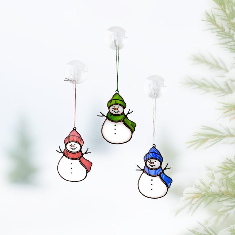 Stained Glass Snowman Christmas Tree Decorations, Xmas tree hanging ornaments, Christmas holiday home decor