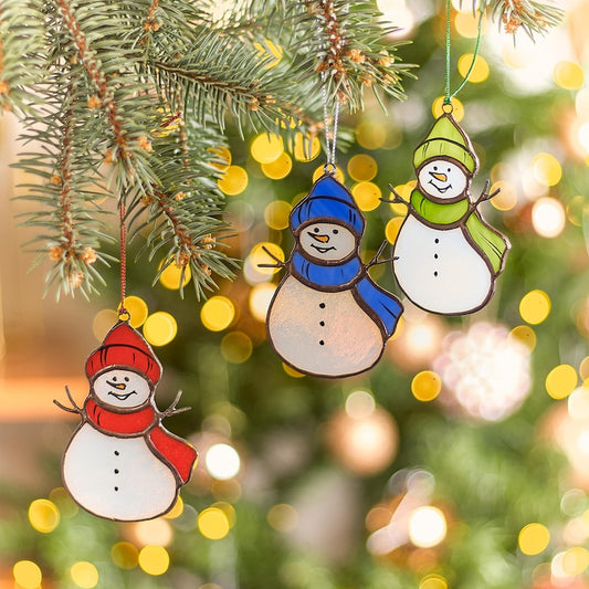 Stained Glass Snowman Christmas Tree Decorations, Xmas tree hanging ornaments, Christmas holiday home decor