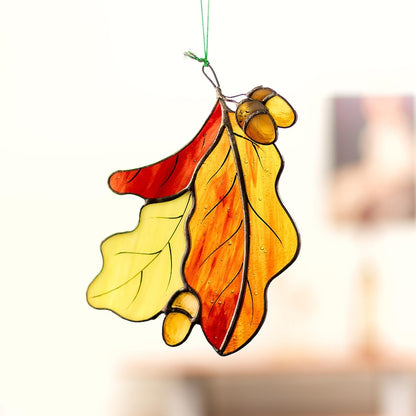 Handcrafted Stained Glass Oak Leaf Suncatcher – Autumn Window Decor