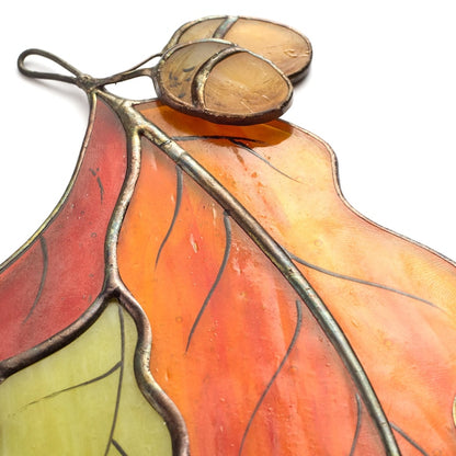 Handcrafted Stained Glass Oak Leaf Suncatcher – Autumn Window Decor