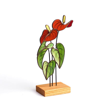 Stained Glass Anthurium Sculpture – Red Tropical Floral Decor