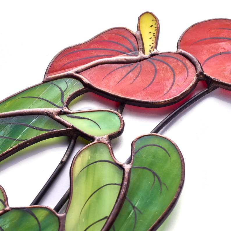 Stained Glass Anthurium Sculpture – Red Tropical Floral Decor