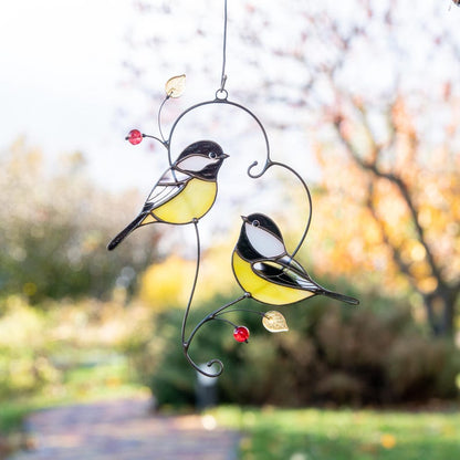 Couple of chickadees stained glass suncatcher Gifts Parents Christmas Bird stained glass window hangings Handmade gifts
