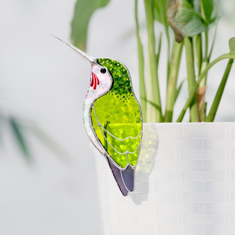Stained Glass Hummingbird Suncatcher: Pot Decor, Light Catcher