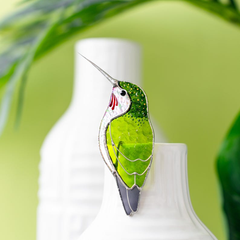 Stained Glass Hummingbird Suncatcher: Pot Decor, Light Catcher