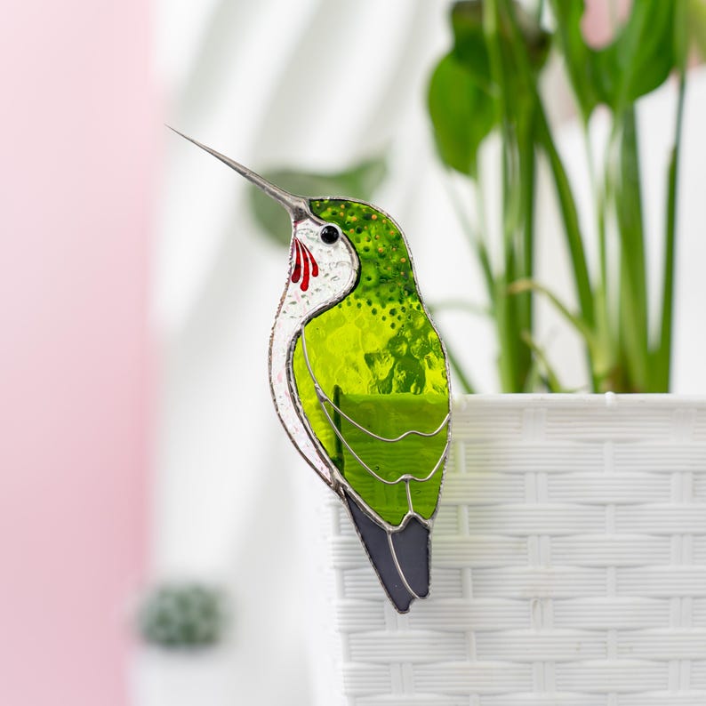 Stained Glass Hummingbird Suncatcher: Pot Decor, Light Catcher