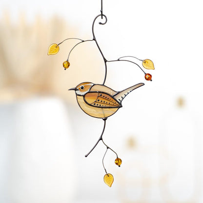 Carolina Wren stained glass window hangings Christmas Gifts Wife Stained glass bird suncatcher Best selling items handmade