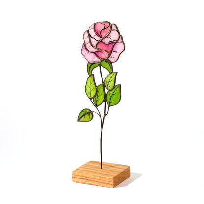 Pink Stained Glass Rose - Symbol of Love and Beauty | Elegant Floral Decor | Tiffany Glass Art | Romantic Gift for Her Evergreen flower