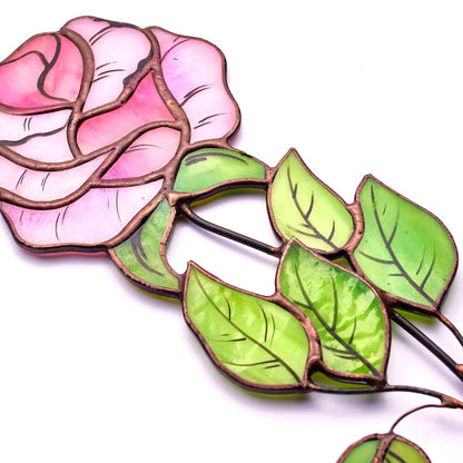 Pink Stained Glass Rose - Symbol of Love and Beauty | Elegant Floral Decor | Tiffany Glass Art | Romantic Gift for Her Evergreen flower