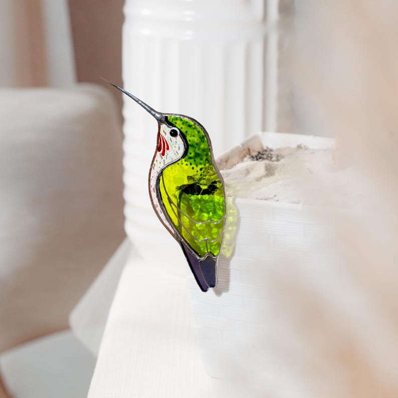 Stained Glass Hummingbird Suncatcher: Pot Decor, Light Catcher