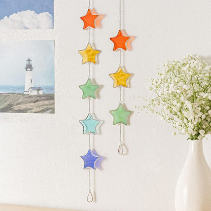 Boho Stained Glass Star Garland, Colorful Window Decor, Handmade Light Catcher for Home Decoration Q10