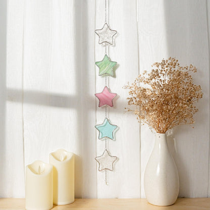 Boho Stained Glass Star Garland, Colorful Window Decor, Handmade Light Catcher for Home Decoration Q10