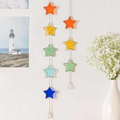 Boho Stained Glass Star Garland, Colorful Window Decor, Handmade Light Catcher for Home Decoration Q10