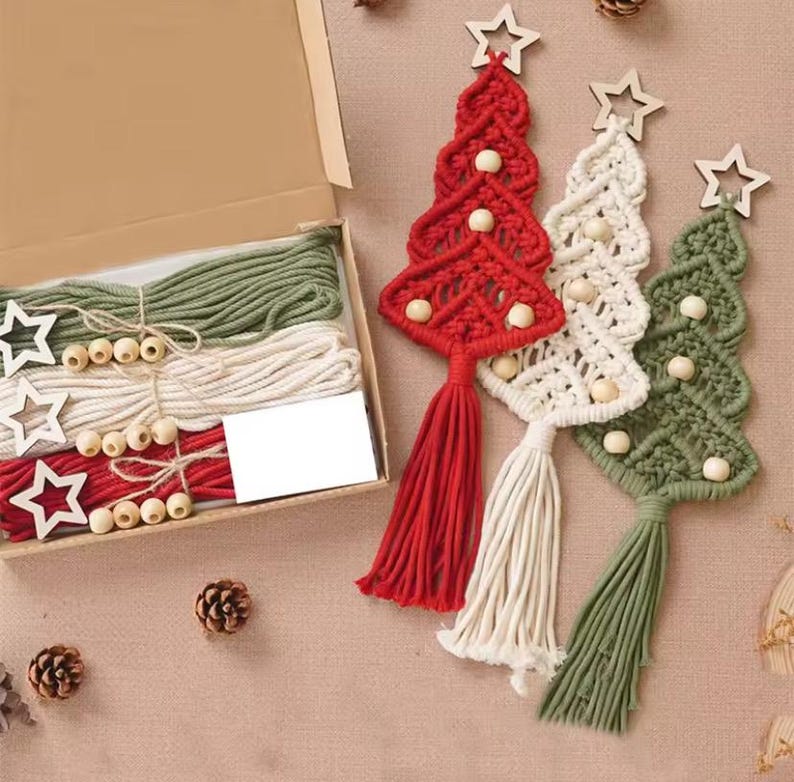 DIY Christmas Tree Macrame Kit – Cotton Rope Ornament | Boho Christmas Wall Hanging Decoration Supplies