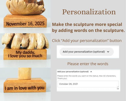 Wooden Hummingbird Couple Sculpture, Wood Carving, Bird Statue, Handmade Decor, Rustic, Unique, Housewarming, Wedding Decor, Christmas Gifts