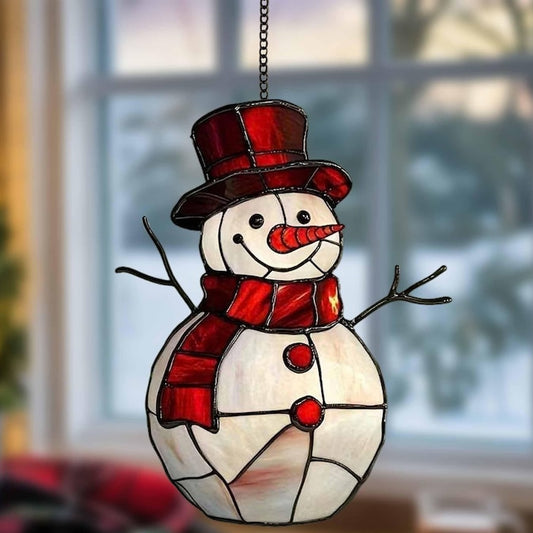 Snowman Christmas Acrylic Suncatcher: Winter Holiday Window Decor
