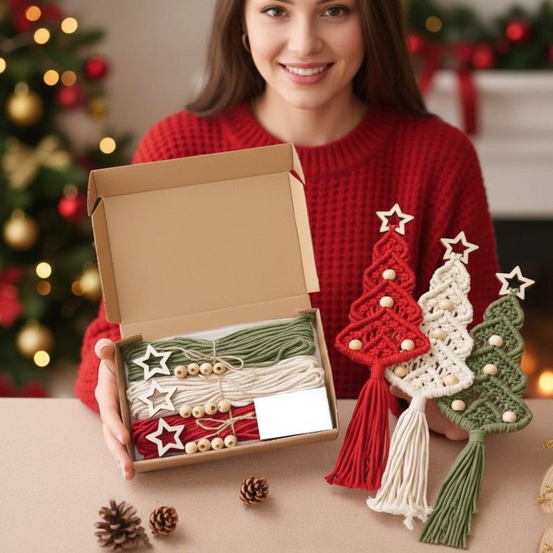 DIY Christmas Tree Macrame Kit – Cotton Rope Ornament | Boho Christmas Wall Hanging Decoration Supplies
