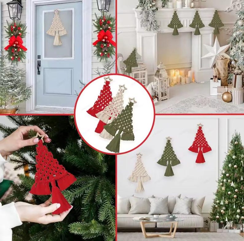 DIY Christmas Tree Macrame Kit – Cotton Rope Ornament | Boho Christmas Wall Hanging Decoration Supplies