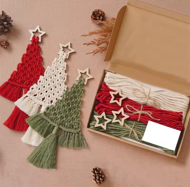DIY Christmas Tree Macrame Kit – Cotton Rope Ornament | Boho Christmas Wall Hanging Decoration Supplies